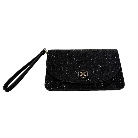 Kate Spade Glittery Evening Bag Wristlet 4 Leaf Clover Closure 3 Compartments - Picture 6 of 9
